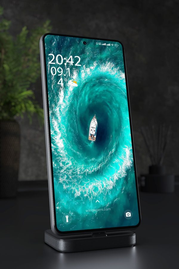 Phone Wallpaper 2557 - Boat in Ocean Whirlpool Aerial Turquoise View