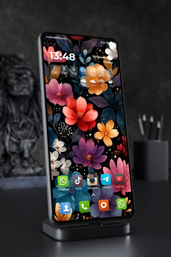 Phone Wallpaper 2563 - Colorful Floral Pattern on Dark Elegant Background