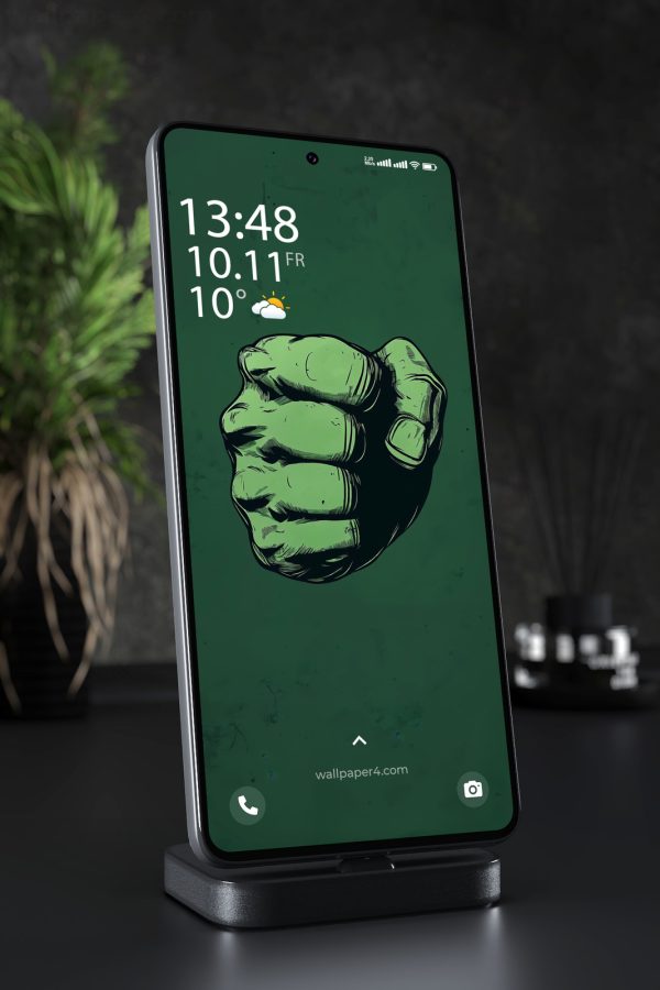 Phone Wallpaper 2571 - Green Power Fist Minimal Comic Style Art