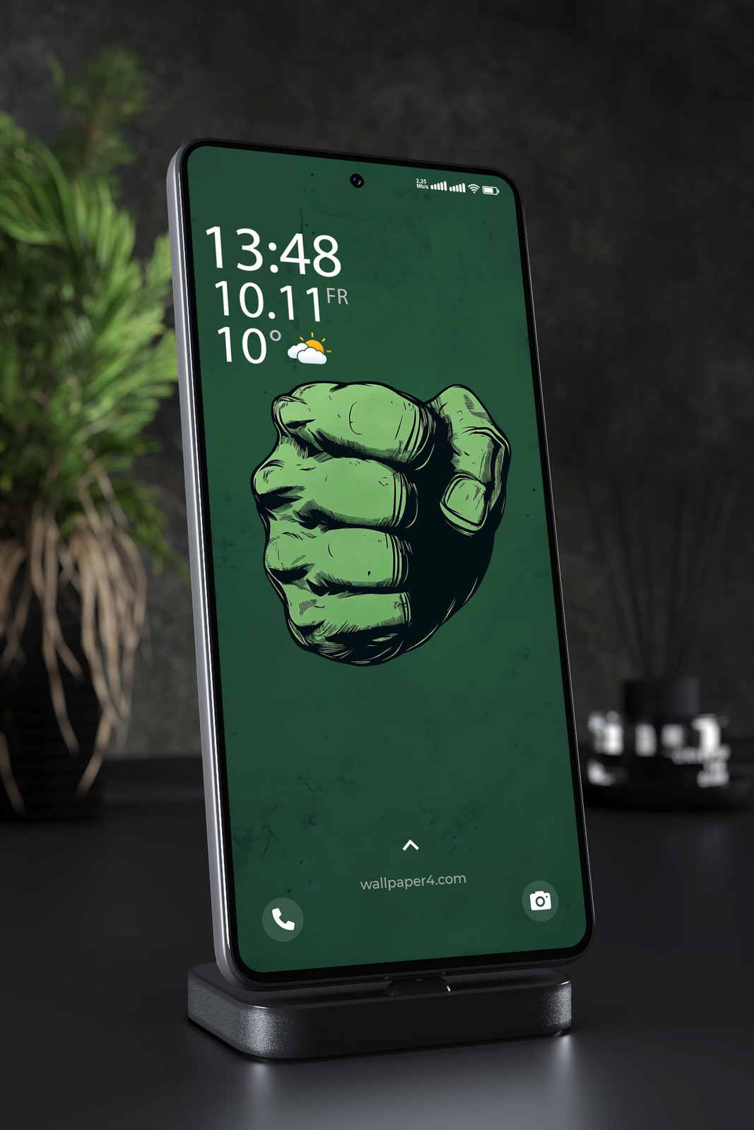 Phone Wallpaper 2571 - Green Power Fist Minimal Comic Style Art