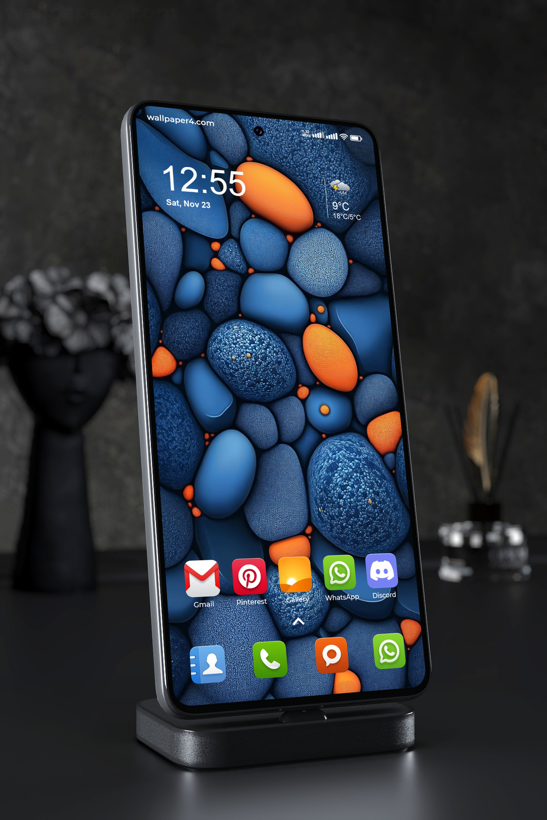 Phone Wallpaper 2578 - Abstract Blue and Orange Stone Texture Design