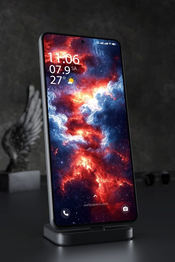 Phone Wallpaper 2581 - Fiery Cosmic Nebula Red and Blue Space Clouds