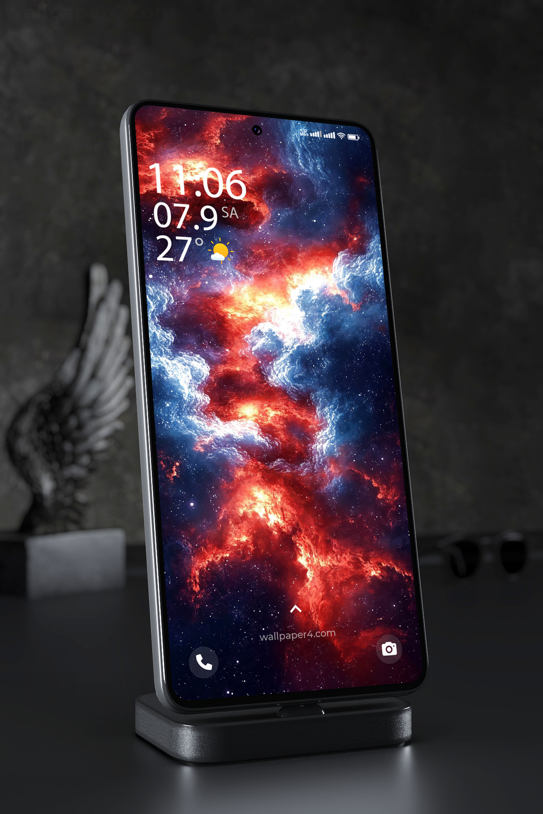 Phone Wallpaper 2581 - Fiery Cosmic Nebula Red and Blue Space Clouds