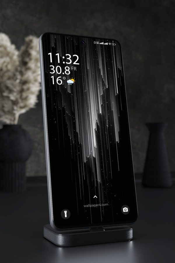 Phone Wallpaper 2588 - Abstract Black and White Glitch Lines Design
