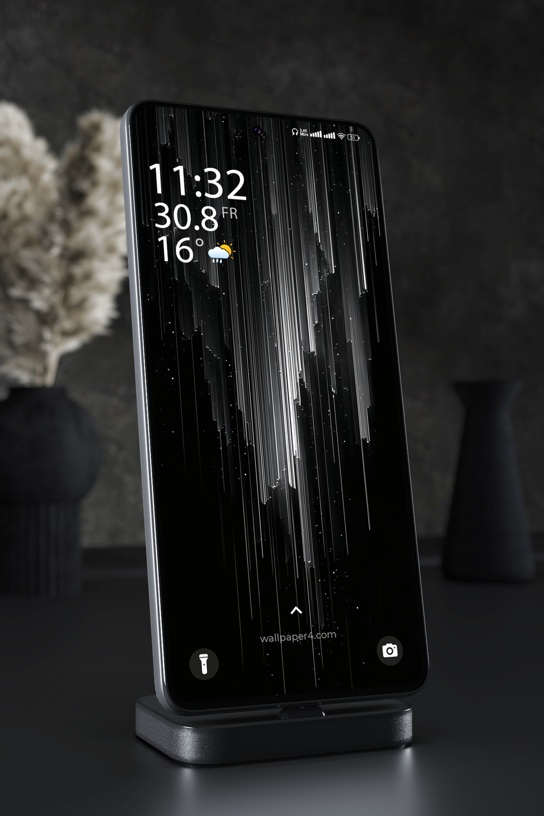 Phone Wallpaper 2588 - Abstract Black and White Glitch Lines Design