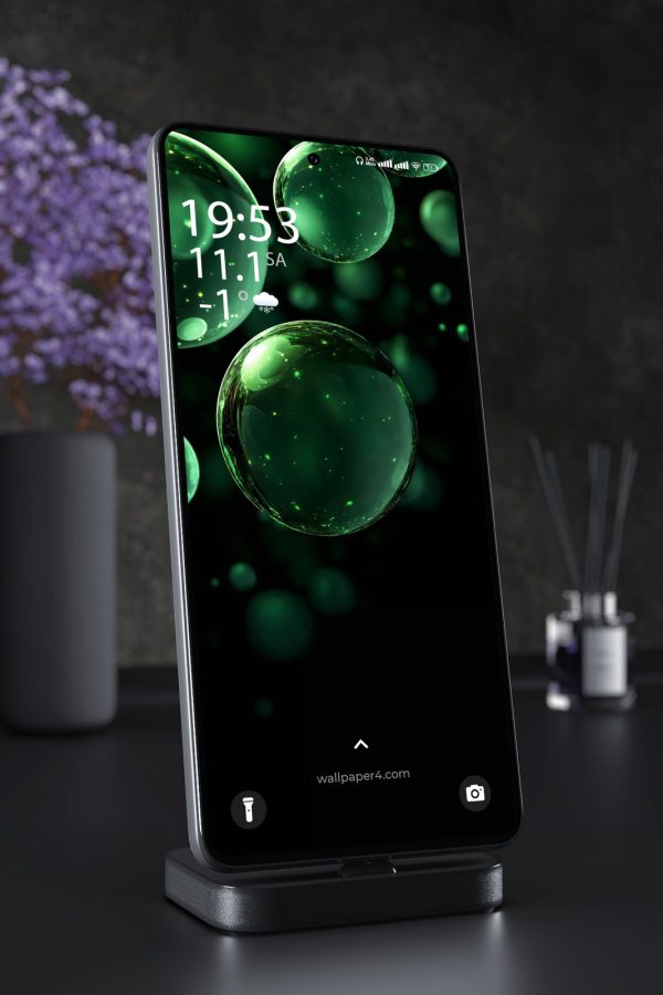 Mobile Wallpaper 2591 - Glowing Green Abstract Bubbles in Dark Space