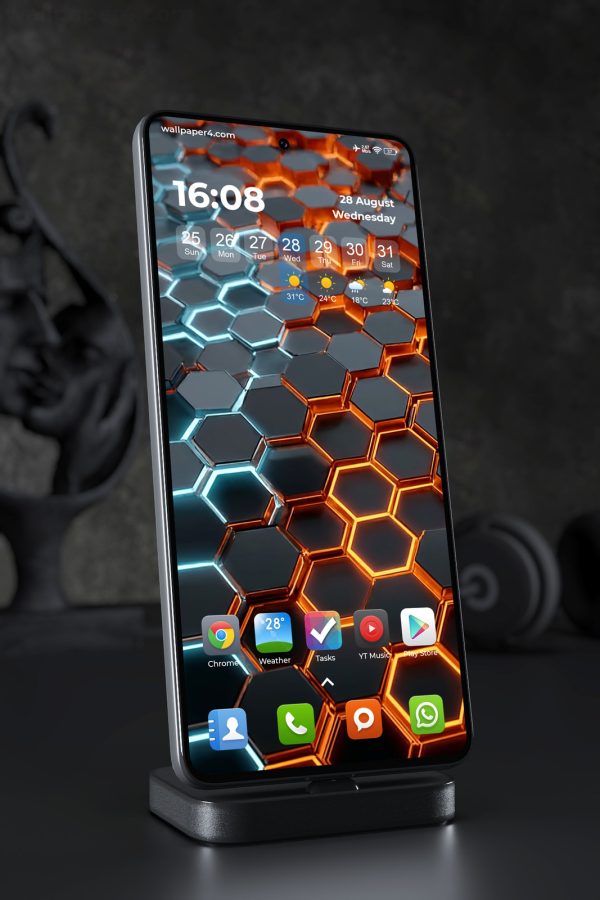 Phone Wallpaper 2598 - Futuristic Neon Hexagon Grid Tech Glow