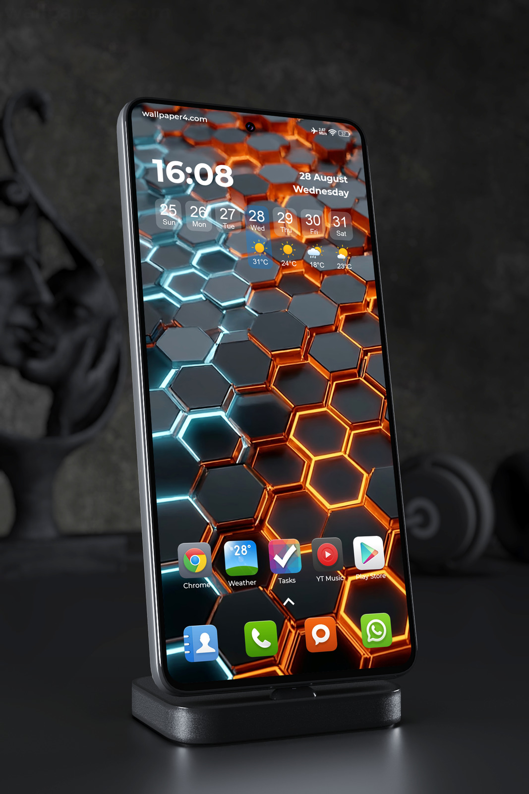 Phone Wallpaper 2598 - Futuristic Neon Hexagon Grid Tech Glow