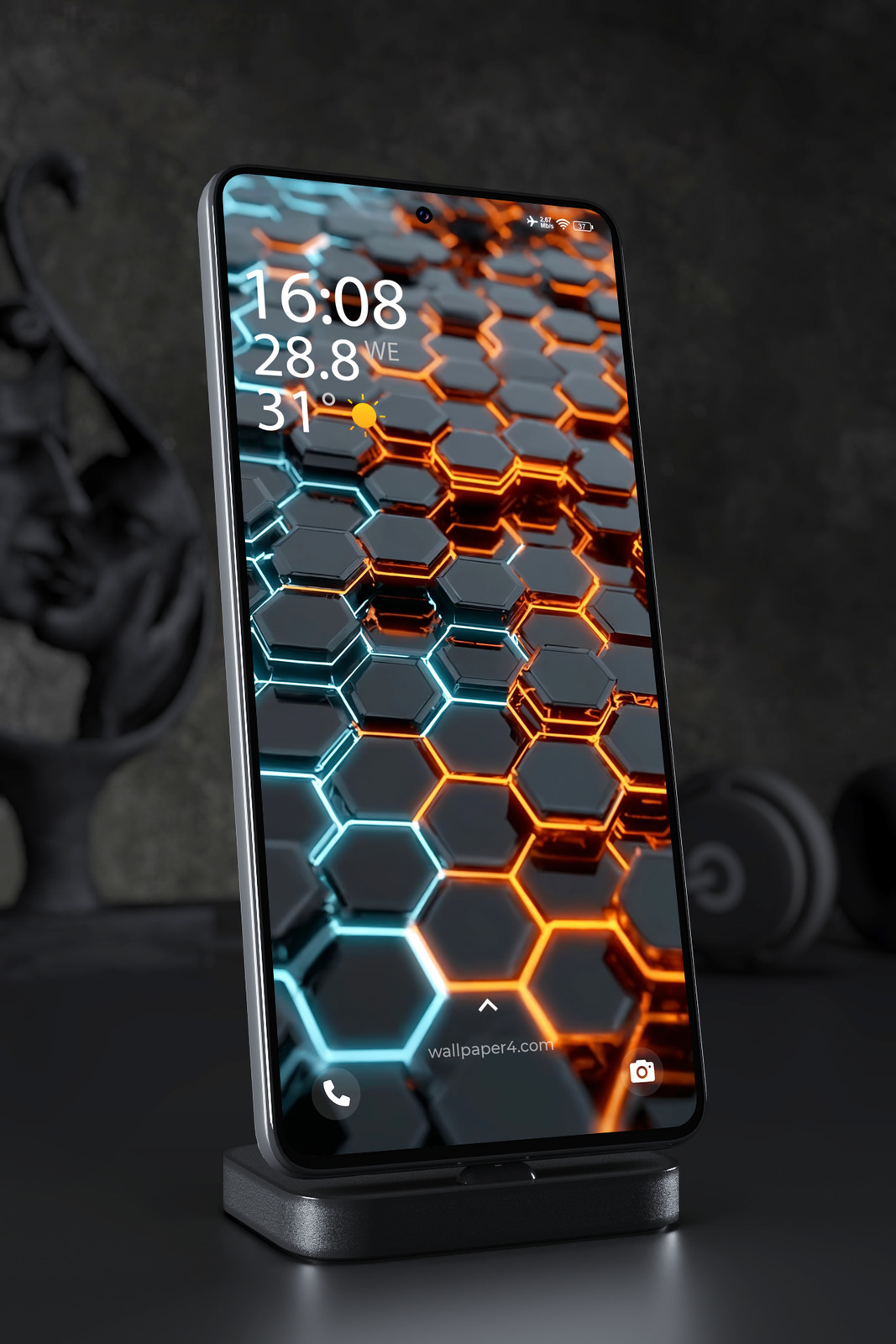 Mobile Wallpaper 2598 - Futuristic Neon Hexagon Grid Tech Glow