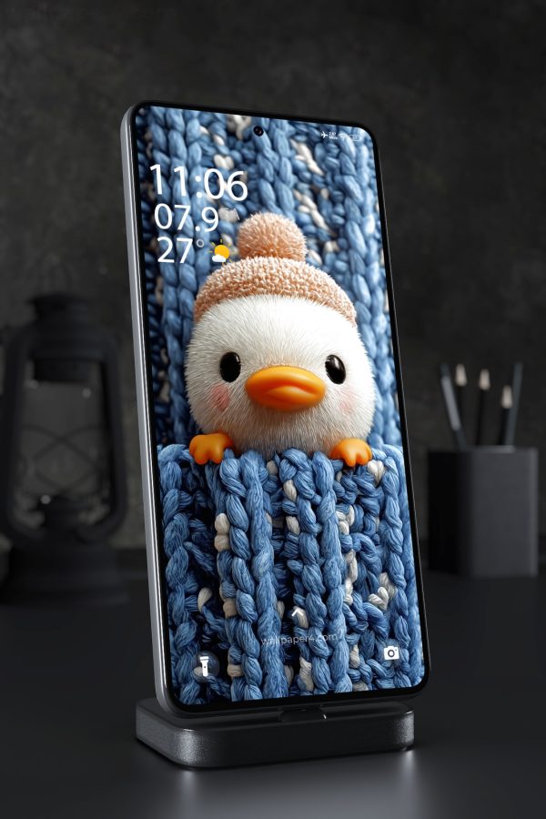 Phone Wallpaper 2608 - Cute Duck Toy in Cozy Knitted Texture