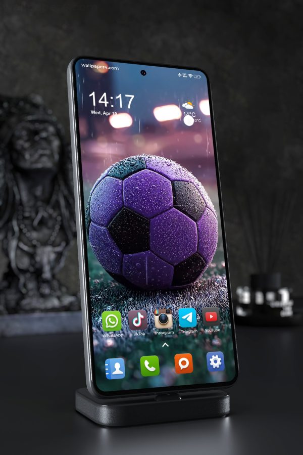 Phone Wallpaper 2611 - Purple Soccer Ball in Rainy Night Atmosphere