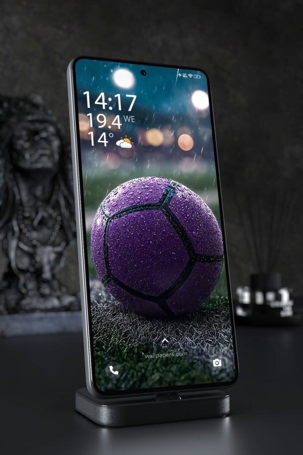 Mobile Wallpaper 2611 - Purple Soccer Ball in Rainy Night Atmosphere