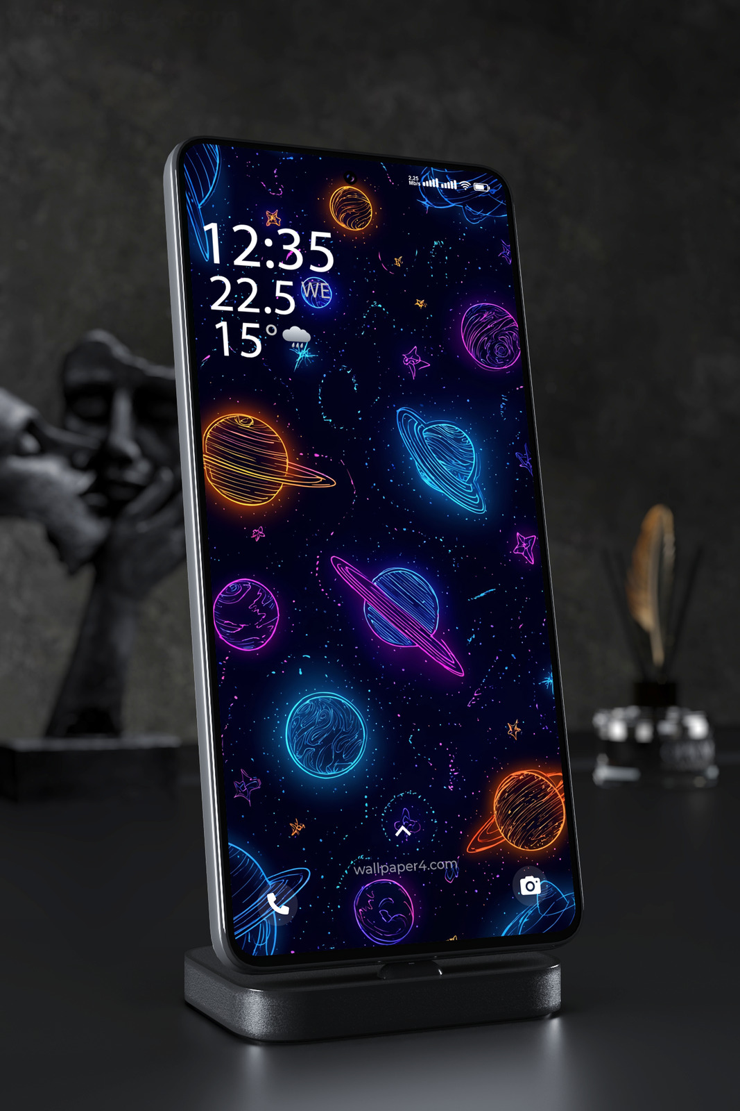 Phone Wallpaper 2622 - Neon Space Planets Galaxy Aesthetic Background