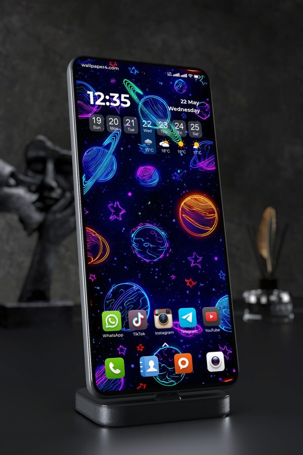 Mobile Wallpaper 2622 - Neon Space Planets Galaxy Aesthetic Background