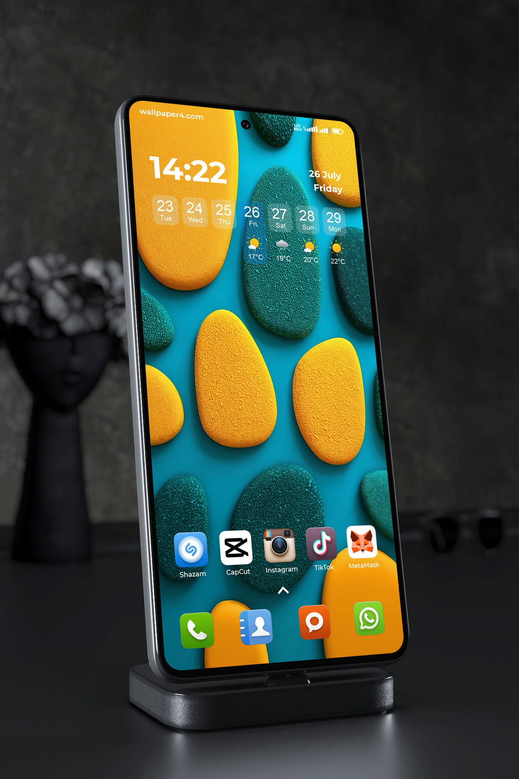 Phone Wallpaper 2625 - Abstract Teal and Yellow Stone Pattern Design
