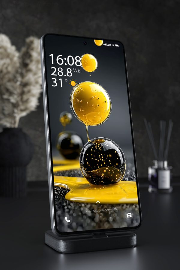 Mobile Wallpaper 2634 - Golden Liquid Glass Spheres Abstract Macro Art