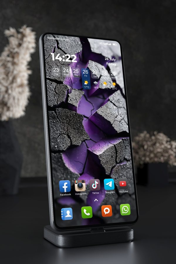Phone Wallpaper 2641 - Abstract Cracked Stone Texture in Purple and Black