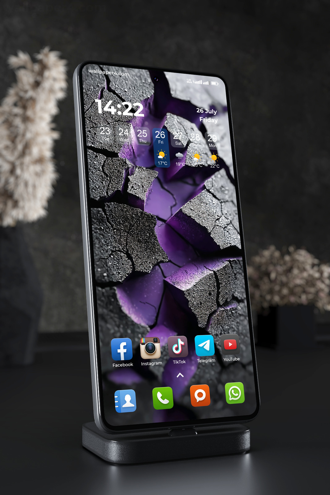 Phone Wallpaper 2641 - Abstract Cracked Stone Texture in Purple and Black