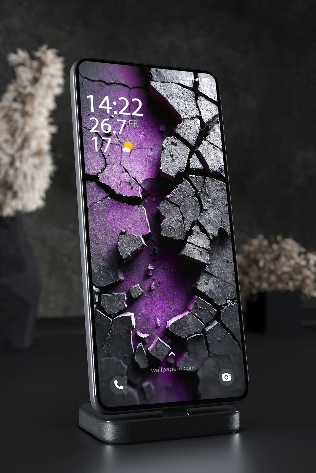 Mobile Wallpaper 2641 - Abstract Cracked Stone Texture in Purple and Black