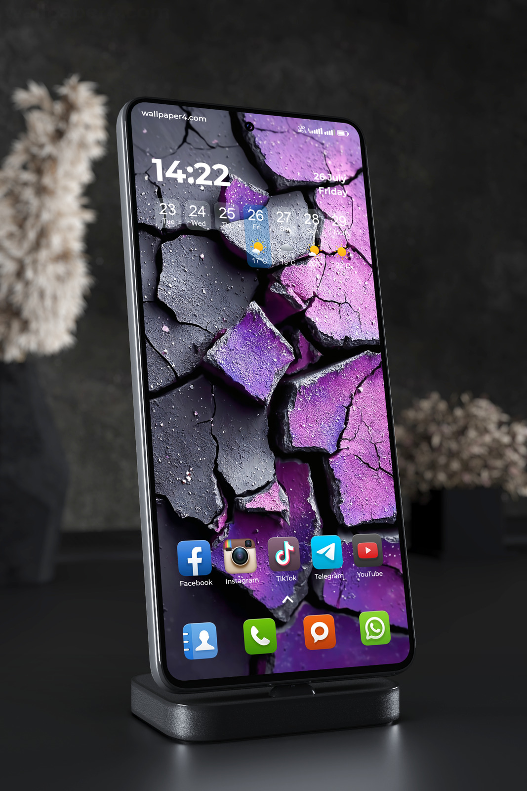 Mobile Wallpaper 2641 - Abstract Cracked Stone Texture in Purple and Black