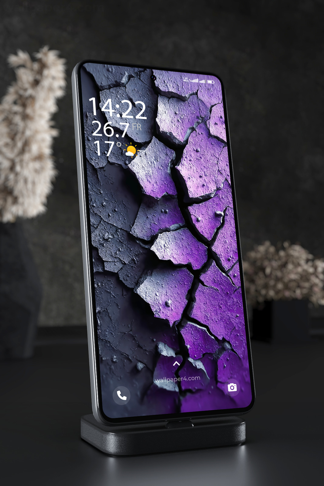 Mobile Wallpaper 2641 - Abstract Cracked Stone Texture in Purple and Black