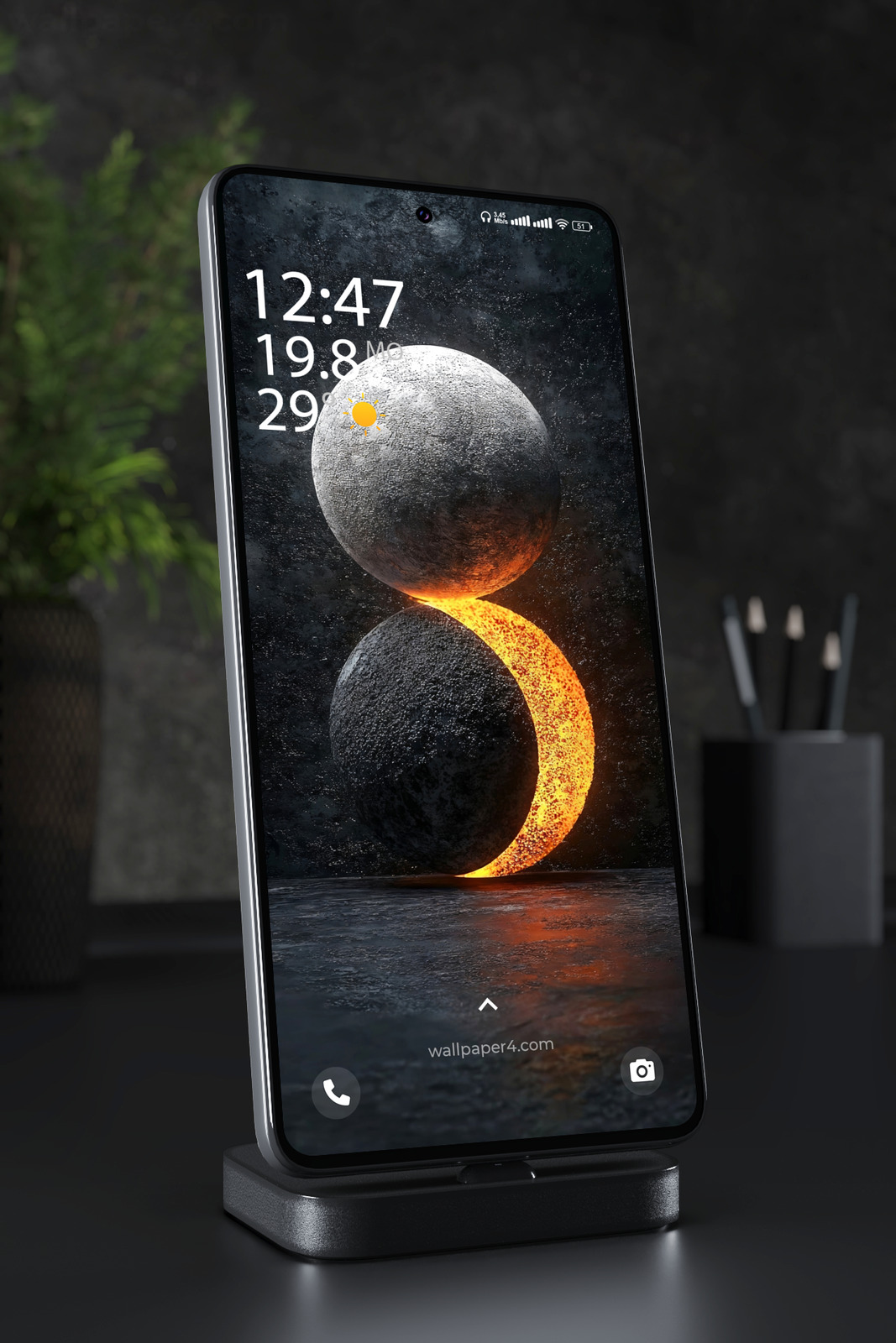 Mobile Wallpaper 2646 - Abstract Lunar Eclipse Sphere with Glowing Core