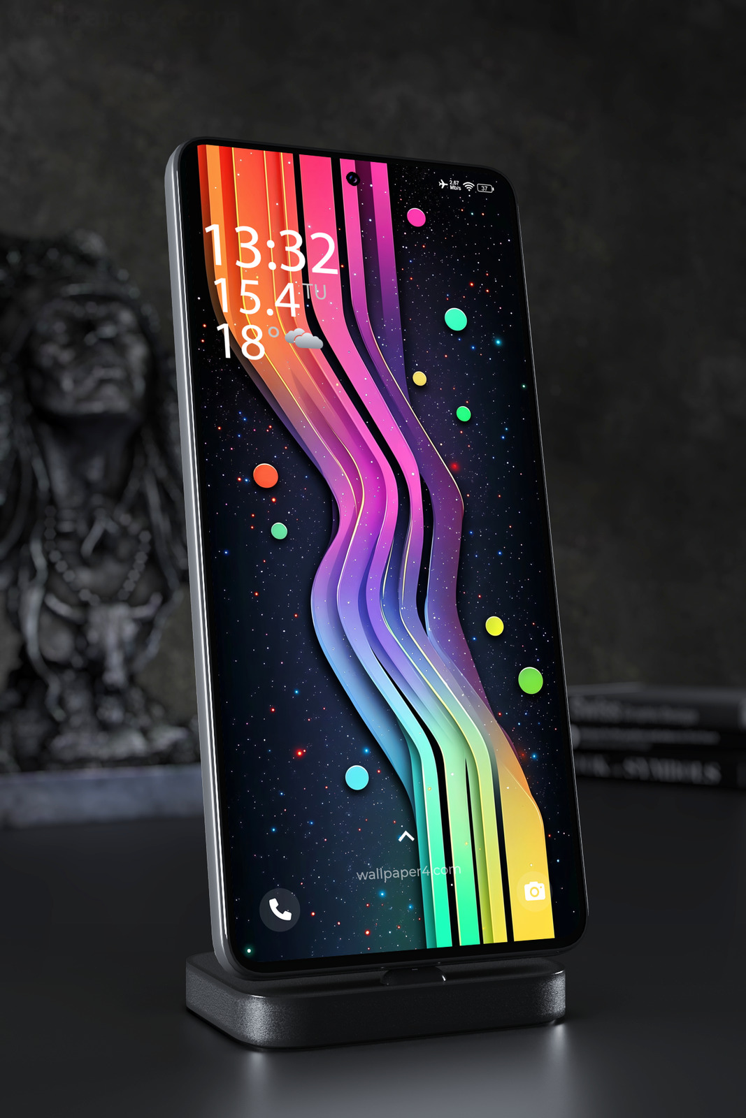 Phone Wallpaper 2653 - Colorful Abstract Waves in Cosmic Space Glow