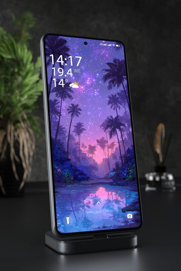 Phone Wallpaper 2657 - Tropical Night Sky with Glowing Purple Stars