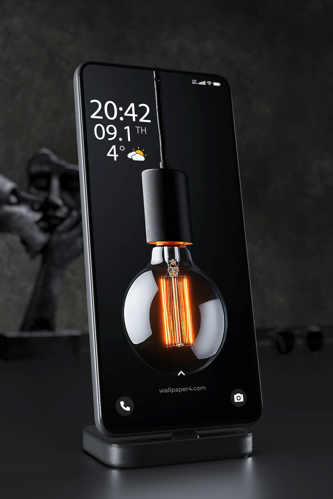 Phone Wallpaper 2659 - Minimalist Edison Bulb Glow in Dark Aesthetic