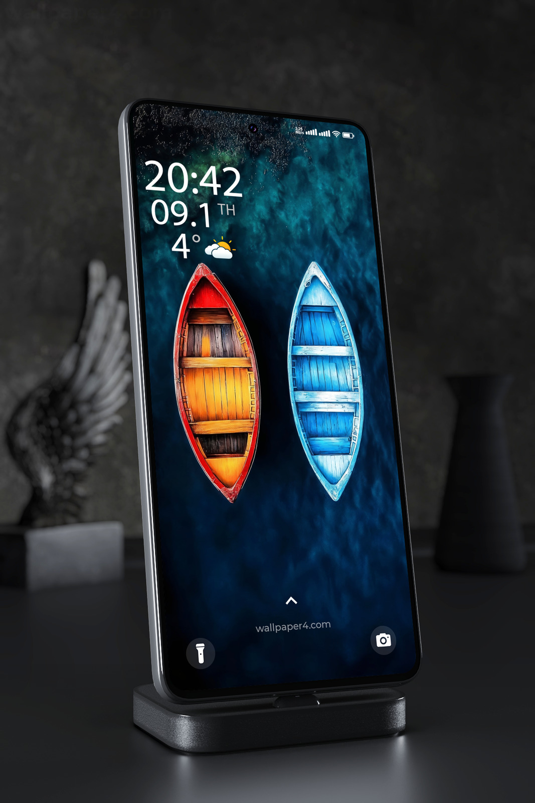 Phone Wallpaper 2667 - Two Colorful Boats on Deep Blue Water View