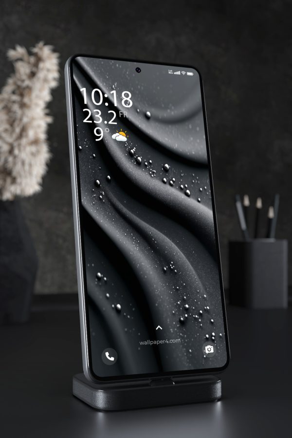 Phone Wallpaper 2679 - Dark Abstract Waves with Water Drops Texture