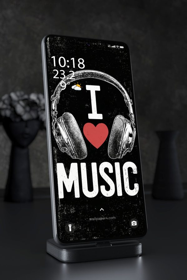 Phone Wallpaper 2696 - I Love Music Headphones Minimal Grunge Design
