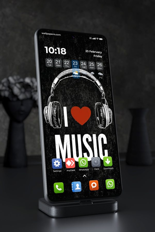 Mobile Wallpaper 2696 - I Love Music Headphones Minimal Grunge Design