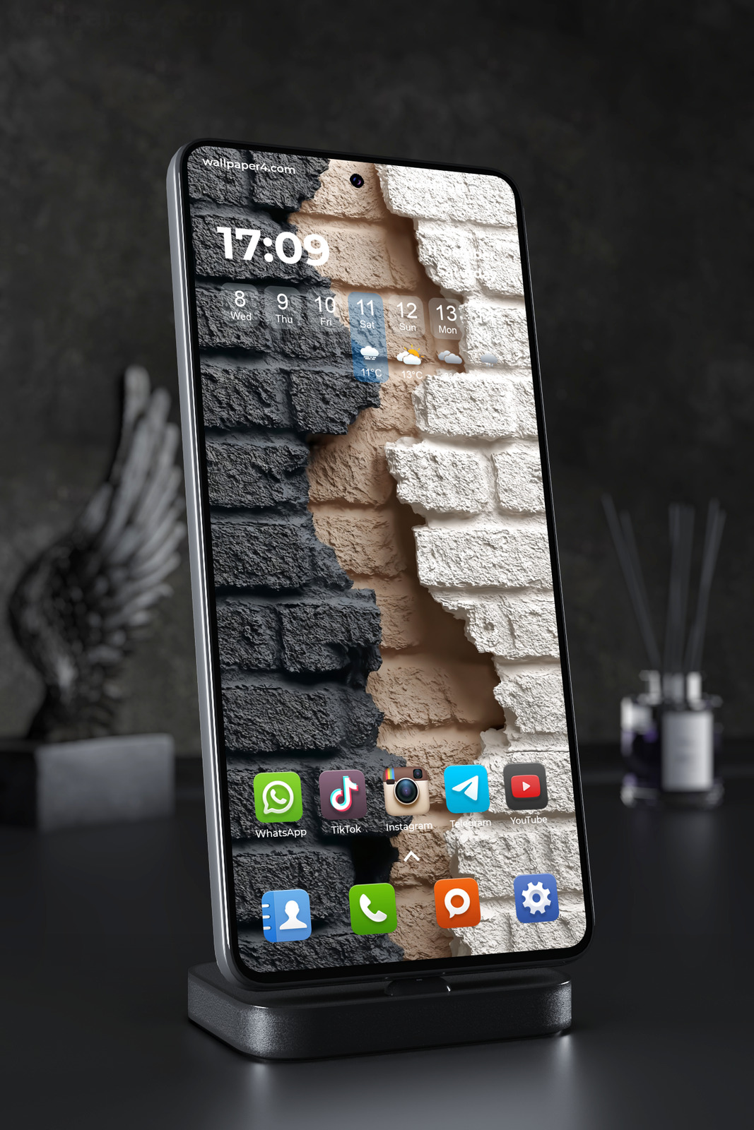 Phone Wallpaper 2699 - Black and White Brick Wall Contrast Texture