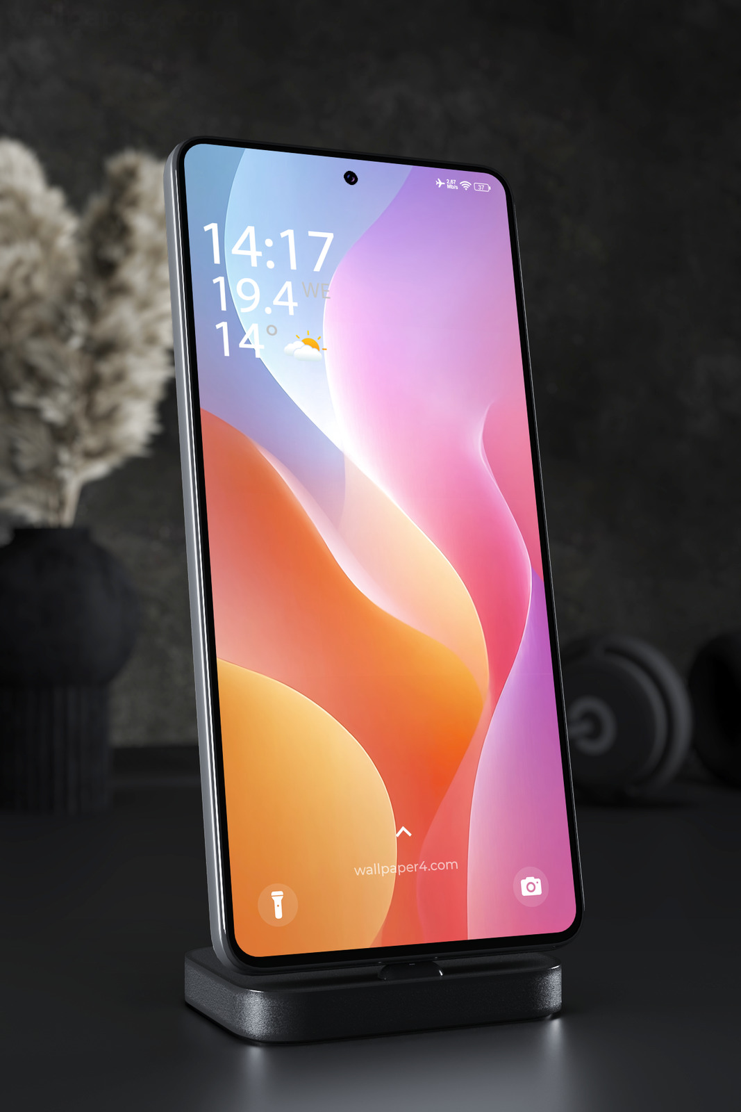 Phone Wallpaper 2705 - Smooth Abstract Gradient Waves in Pink and Orange