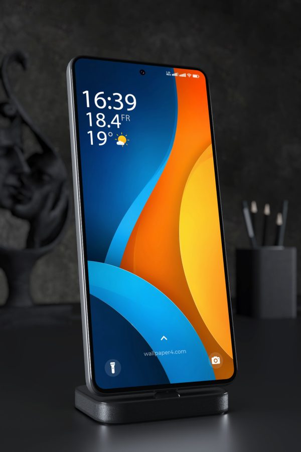 Phone Wallpaper 2712 - Abstract Blue and Orange Gradient Waves Design