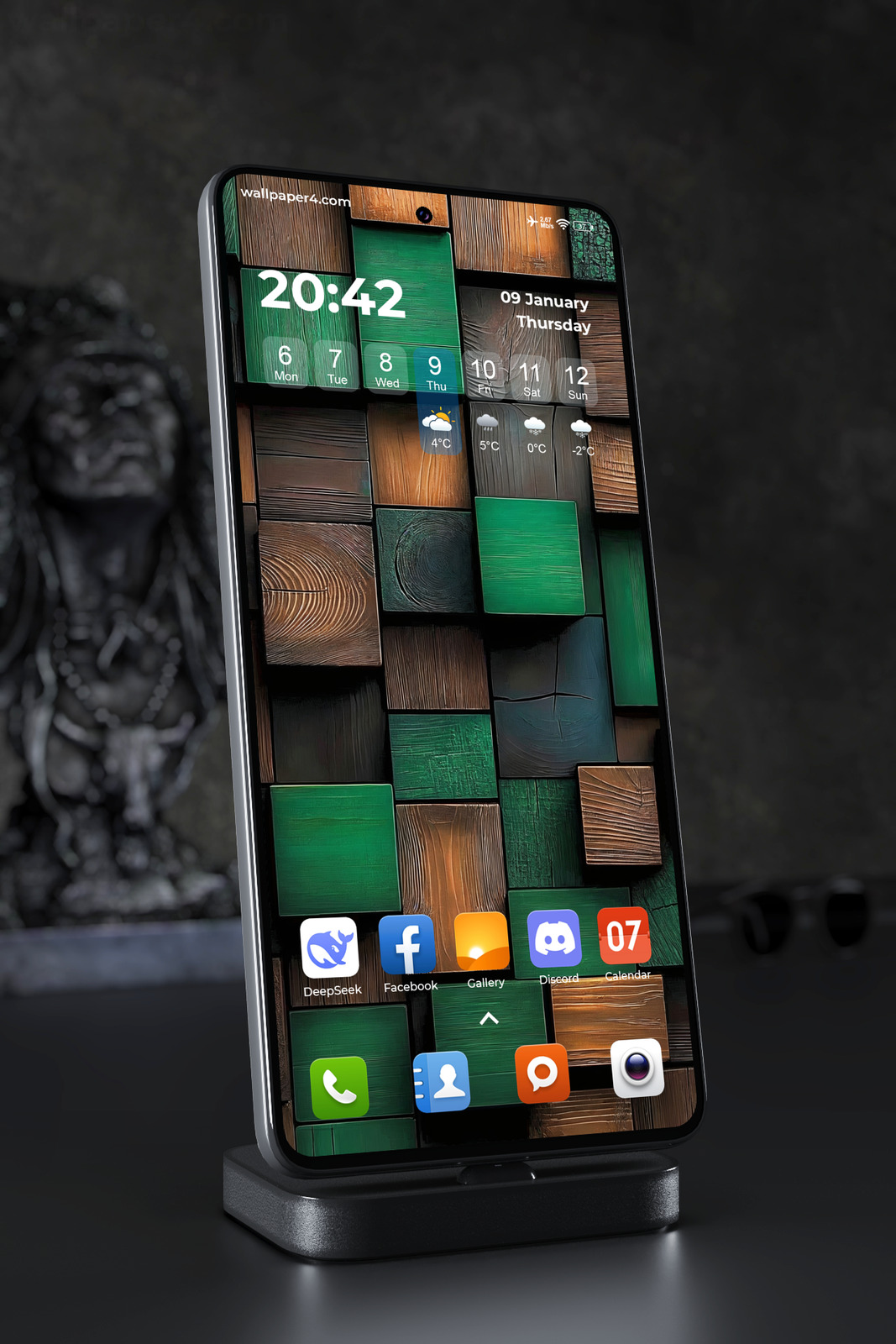 Phone Wallpaper 2726 - Abstract Wooden Blocks Green and Brown Texture