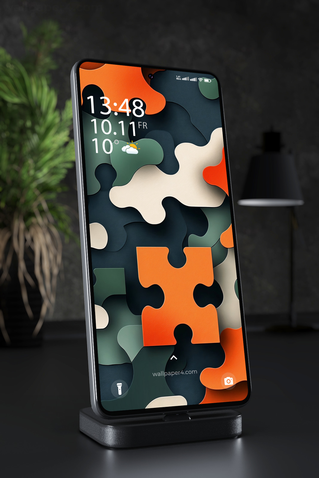 Phone Wallpaper 2729 - Abstract Puzzle Shapes in Orange and Dark Teal