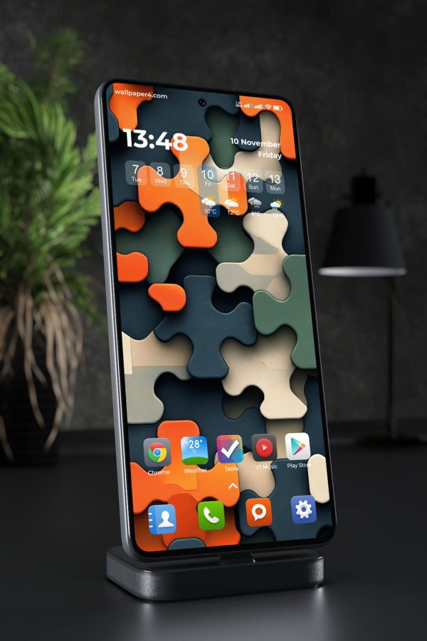 Mobile Wallpaper 2729 - Abstract Puzzle Shapes in Orange and Dark Teal