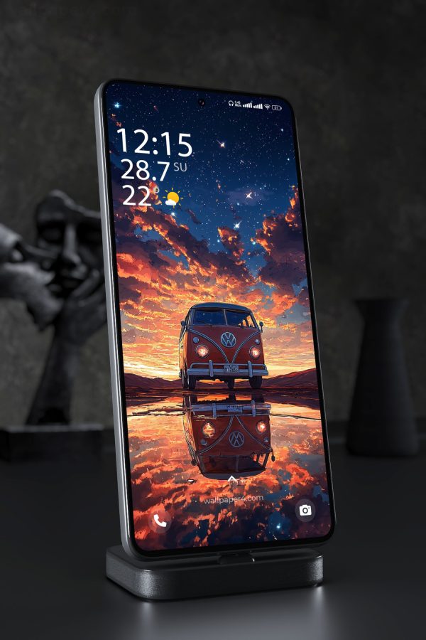 Phone Wallpaper 2732 - Retro Volkswagen Van Under Starry Sunset Sky