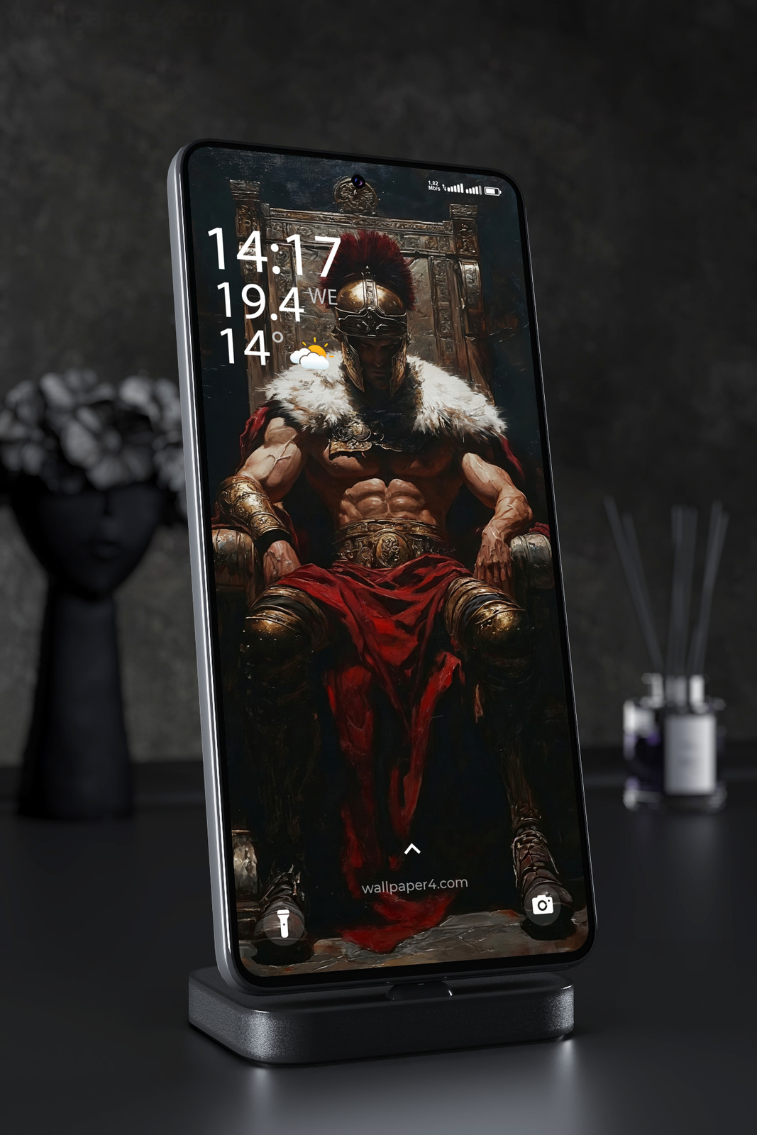 Phone Wallpaper 2735 - Dark Roman Warrior King on Throne Art