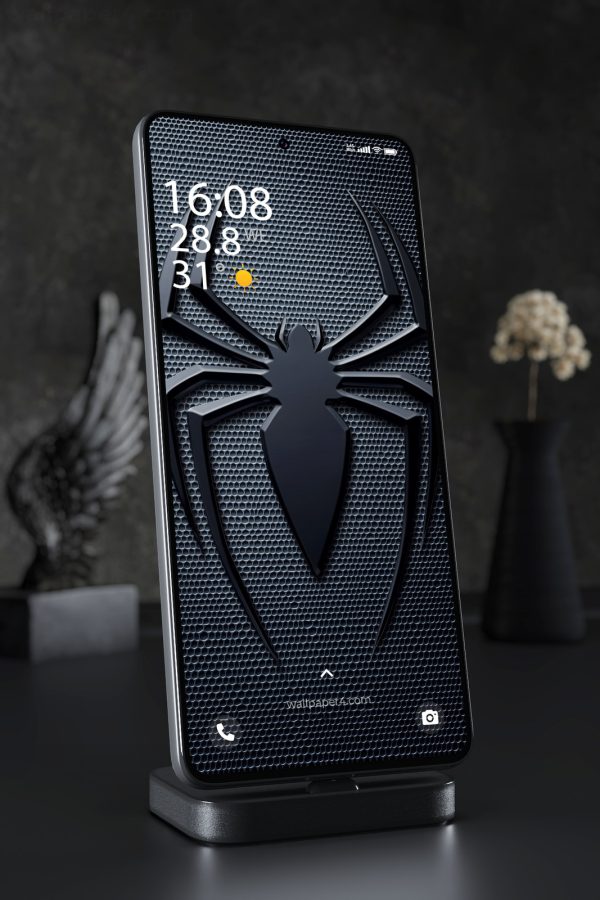 Phone Wallpaper 2746 - Black Spider Emblem Dark Texture Design