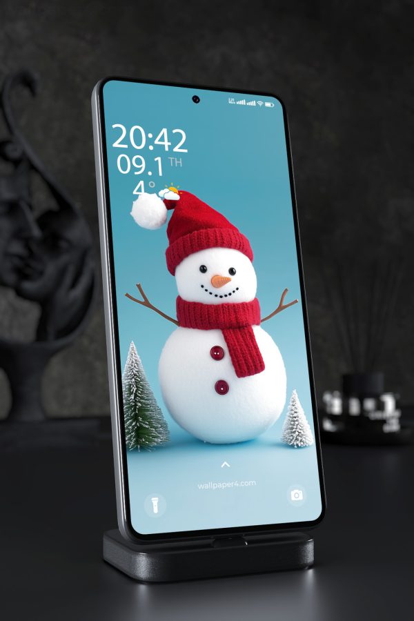 Phone Wallpaper 2753 - Cute Christmas Snowman on Blue Winter Background