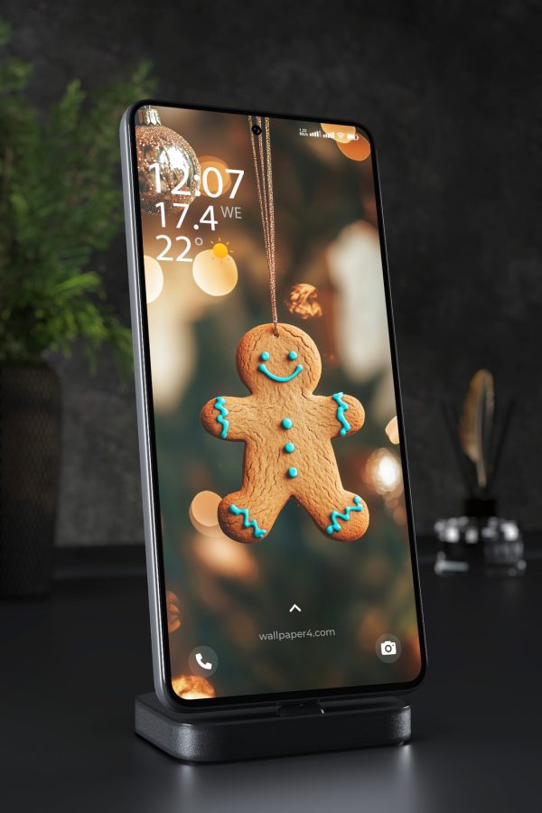Phone Wallpaper 2757 - Cute Gingerbread Man Christmas Lights Glow