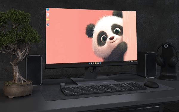 Desktop Wallpaper 2955 - Cute Panda Peeking Pink Desktop Wallpaper