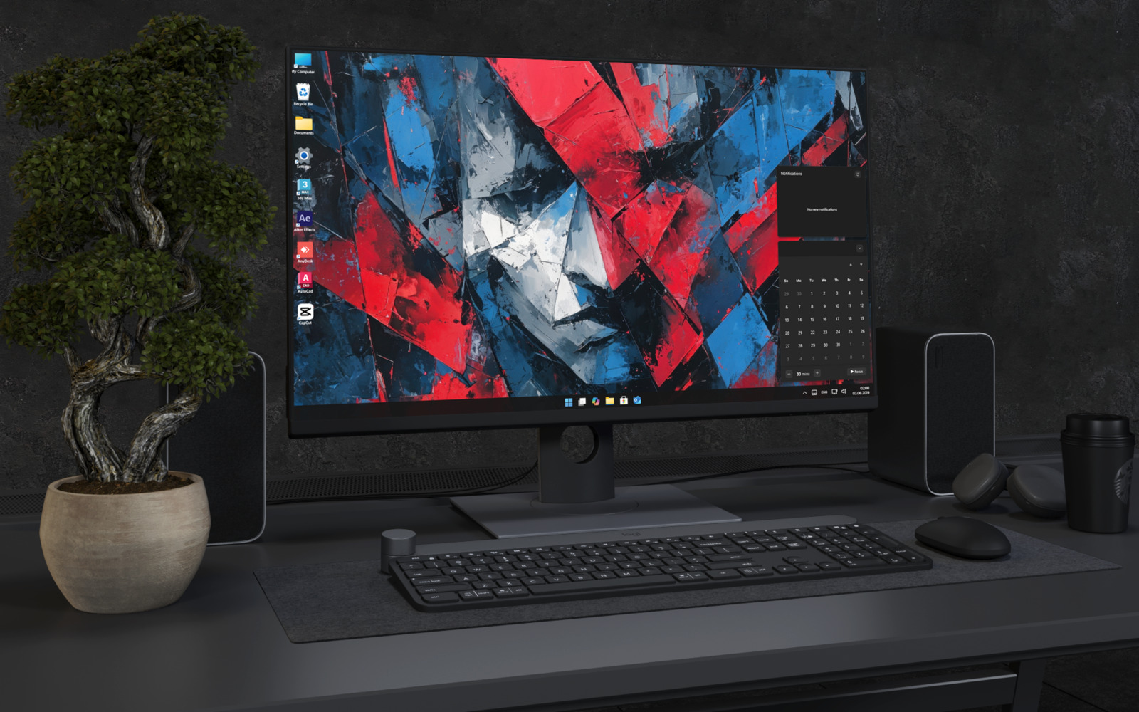 Desktop Wallpaper 3028 - Red Blue Shattered Geometry 4K Desktop Wallpaper