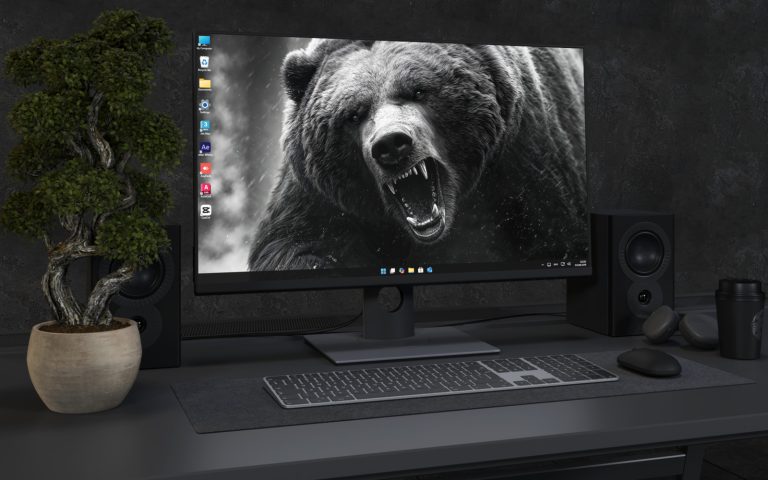Desktop Wallpaper 3063 - Roaring Grizzly Bear Black and White Wallpaper