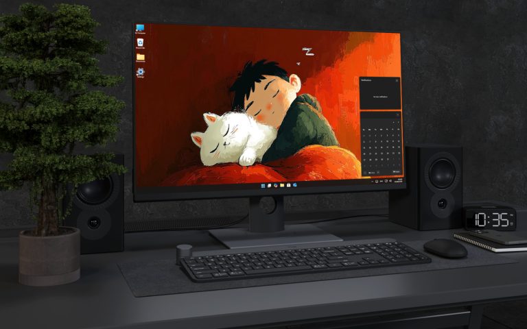 Desktop Wallpaper 3083 - Cozy Sleeping Boy and White Cat 4K Wallpaper