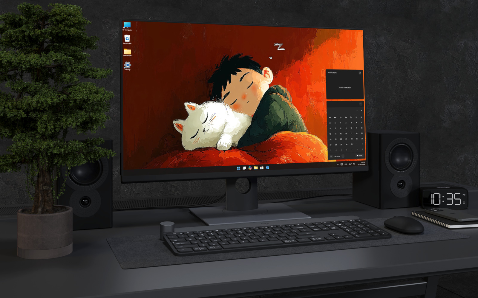 Desktop Wallpaper 3083 - Cozy Sleeping Boy and White Cat 4K Wallpaper