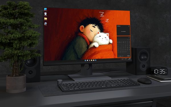 Laptop Wallpaper 3078 - Cozy Sleeping Boy and White Cat 4K Wallpaper